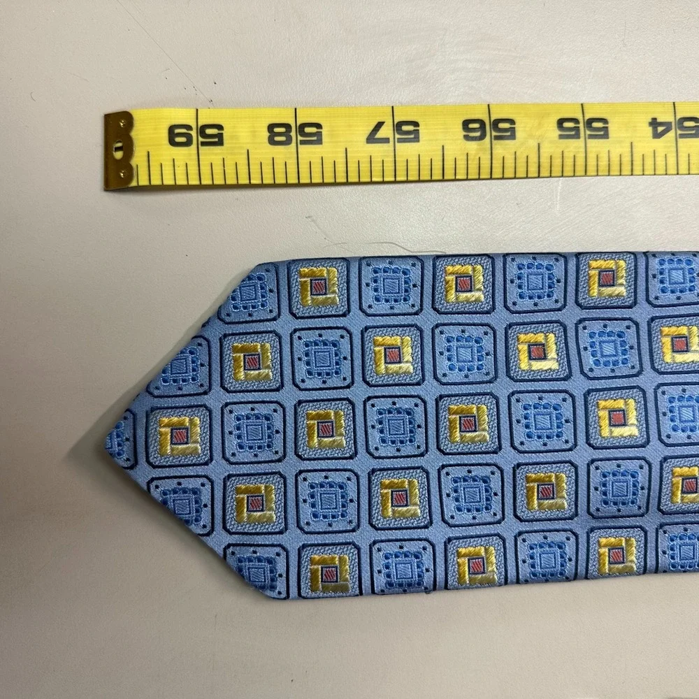 Robert Talbott Carmel Best of Class Blue Gold Geometric Silk Tie Hand Sewn USA